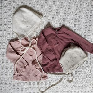 Two Jamie Kay Bonnets and Two pointelle shirts